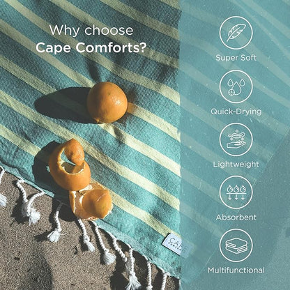 Large Turkish Beach Towel, Striped Kelly Green & Pistachio - 37'' x 67'' - Super Soft & Lightweight - Quick Dry Sand Free Travel Towels for Beach or Bath - Gifts