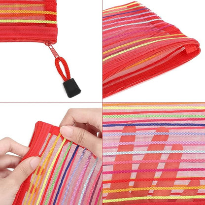12 Pieces Zipper Nylon Mesh Pouch, Mesh Cosmetic Bags Makeup Bags Pencil Case, Multipurpose Travel Bags for Cosmetic School Office Supplies and Travel Accessories (Multicolor A, Assorted Sizes)