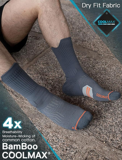 Mens Bamboo Viscose Crew Compression Running Socks Athletic Hiking Cushioned Wicking Anti-Blister Seamless
