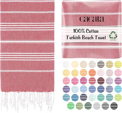 Cacala Lightweight and Thin Turkish Beach Towel 100% Cotton Sand-Free and Quick-Drying Goodness Perfect as an Extra Large Travel Towel, Beach Accessory, or Gift for Beach Lovers, 37 x 70