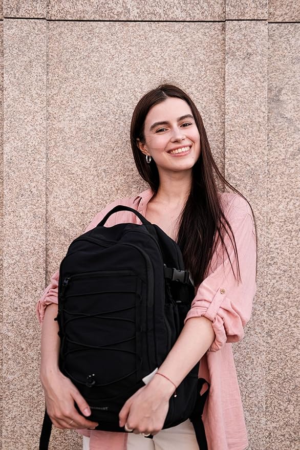 BAGSMART Carry On Travel Backpack, 17.3 Inch Large Travel backpack Carry On Flight Approved, Personal Item Backpack Travel Bag With Shoe Bag, 27L Water Resistant Casual Daypack, Black