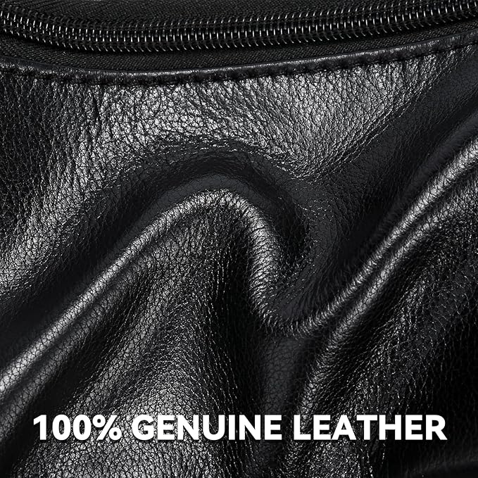 Black Leather Fanny Pack for Men & Women, Fashionable Multi-Pockets Waist Belt Bag for Travel Sports Hiking Cycling Fishing Running