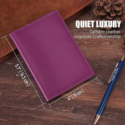 STAR VISTA Albatross Leather Travel Passport Holder, Minimalist Design, Calfskin Leather Case for Women and Men - Slim Passport Wallet, Bifold, RFID Blocking, with AirTag Holder, Violet