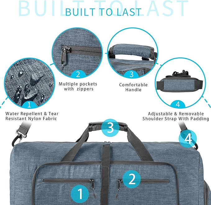 Vomgomfom 65L/85L/115L Foldable Travel Duffle Bag, Lightweight Checked Luggage with Shoe Compartment, Water-Resistant Weekender Overnight Bag for Men & Women