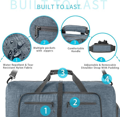 Vomgomfom 65L/85L/115L Foldable Travel Duffle Bag, Lightweight Checked Luggage with Shoe Compartment, Water-Resistant Weekender Overnight Bag for Men & Women