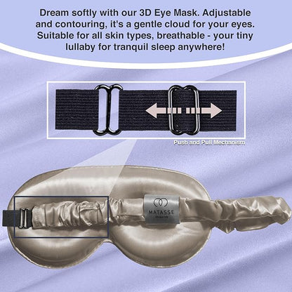 MATASSE Silk Eye Mask for Sleeping with Adjustable Elastic Band - 3D Contoured, Eye Cover Sleep Mask w/Genuine Mulberry Silk Including The Strap for Women, Men (Champagne)