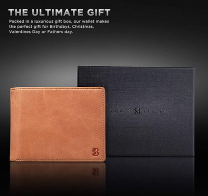 SERMAN BRANDS 2 ID Window Wallet for Men RFID Blocking Leather, Bifold Top Flip, Extra Capacity Travel Wallet