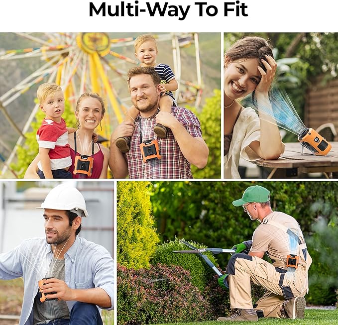 AMACOOL Portable Waist Fan Clip On, MAX 40H Work Time, 10000mAh Rechargeable Wearable Shirt Fan with Light, 16000RPM Powerful 5 Speed Belt Fans Personal Cooling Fans for Outdoor Jobsite Travel