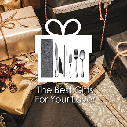 Travel Utensils with Case, Portable Travel Silverware Set Stainless Steel Lunch Box Cutlery Set for Work, Camping, Picnic, Hiking, Office (Silver)