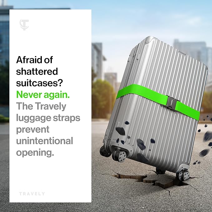 TRAVELY Luggage Straps - Particularly conspicuous & Secure - Incl. 4 Name Tags - Luggage Strap Ideal crosswise - [Set of 4]