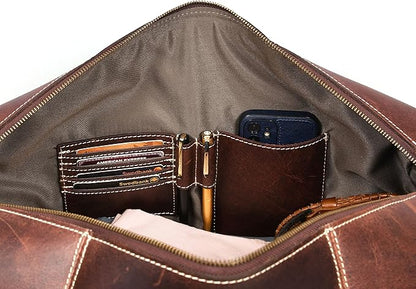 Leather Duffel Bag for Men & Women Travel, Weekend, Overnight, Gym Bag