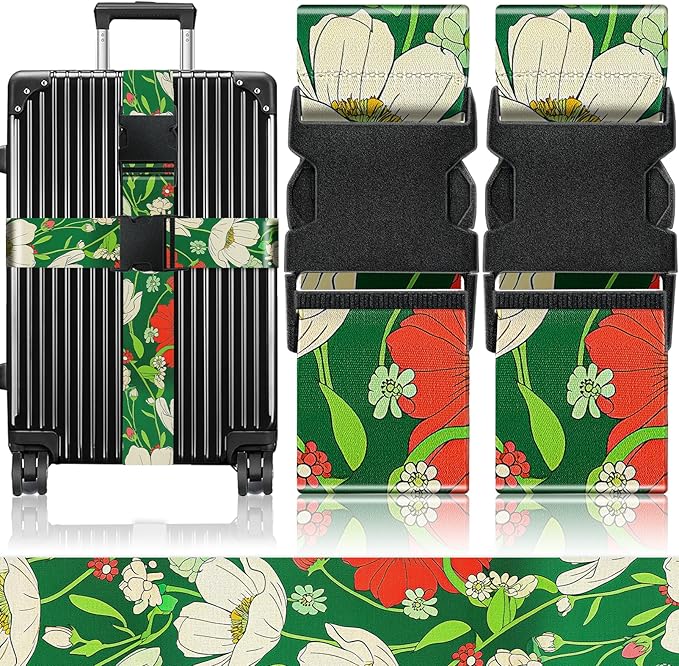 Slohif Luggage Straps for Suitcases Travel Belt Accessories Luggage Connector Identifiers Over Handle with Buckle Unique Nylon Adjustable Strap for Sleeping Bag Car Seat Green(2 Pack)