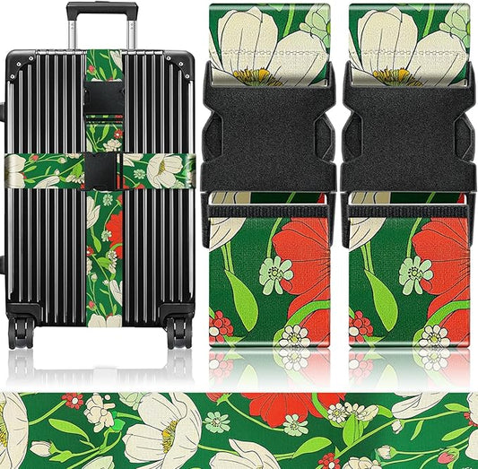 Slohif Luggage Straps for Suitcases Travel Belt Accessories Luggage Connector Identifiers Over Handle with Buckle Unique Nylon Adjustable Strap for Sleeping Bag Car Seat Green(2 Pack)