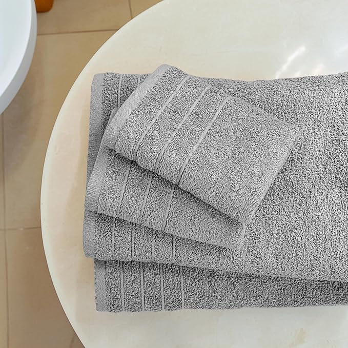 Tens Towels Pack of 8 Towels Set, 2 Extra Large Bath, 2 Hand, 4 Washcloths, 100% Cotton, Lighter Weight, Quicker to Dry, Super Absorbent, Perfect for Bathroom, Cool Grey