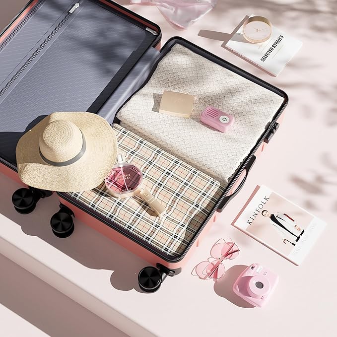 OLIXIS 28 Inch Luggage, Hardside Checked Suitcase with Spinner Wheels, Lightweight ABS Hard Shell Travel Luggage, TSA Approved Lock, Expandable Large Suitcase for Business & Travel–Pink