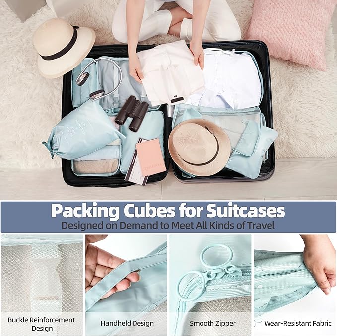10 Pcs Set Packing Cubes - Travel Packing Organizers, Expandable Suitcase Organizer, Luggage Organizer Bags