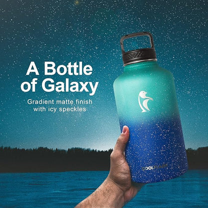 64 oz Water Bottle Insulated with Straw&3 Lids, Coolflask Half Gallon Water Jug Galaxy Large Metal Stainless Steel Vacuum Flask for Gym, Sports, Keep Cold 48H Hot 24H, Glacier Blue