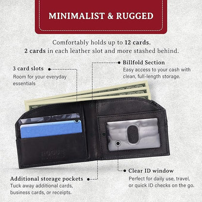 ROGUE WALLET Tailored Genuine Leather Wallets – RFID Blocking, Durable & Stylish Front-Pocket Comfort - Holds 6–8 Credit Cards, ID Window, Extra Storage Pockets & More (Redline)