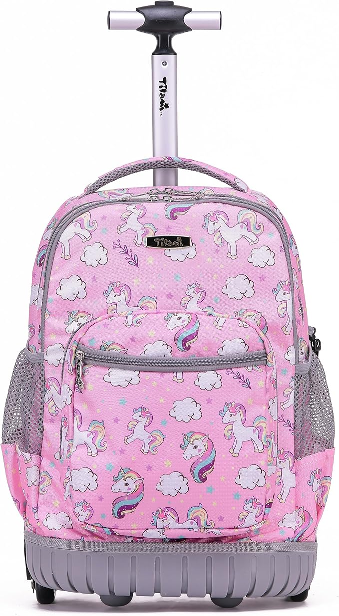 NEW TILAMI Rolling Backpack 16 Inch Wheeled Laptop Backpack with Wheels for Girls Boys School, Cute Unicorn