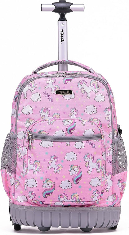 NEW TILAMI Rolling Backpack 16 Inch Wheeled Laptop Backpack with Wheels for Girls Boys School, Cute Unicorn