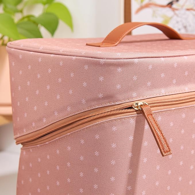 Erin Condren Large Organizer Case, Multi-Purpose Travel Case with Stylish Terracotta Asterisk Design, Removable Dividers and Sturdy Vegan Leather Handle, Carry Toiletries, Makeup, Jewelry and More