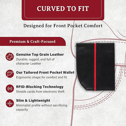 ROGUE WALLET Tailored Genuine Leather Wallets – RFID Blocking, Durable & Stylish Front-Pocket Comfort - Holds 6–8 Credit Cards, ID Window, Extra Storage Pockets & More (Redline)