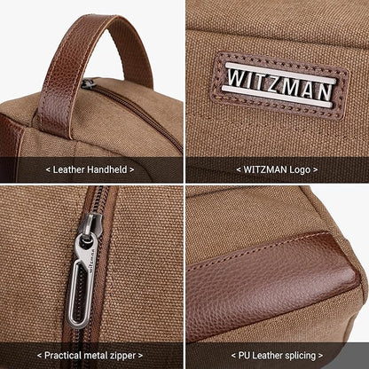 WITZMAN Toiletry Bag for Men Canvas Travel Bathroom Bag Lightweight Dopp Kit Mens Shaving Bag Cosmetic bag(A8011 Brown)