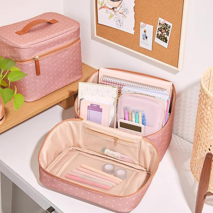 Erin Condren Large Organizer Case, Multi-Purpose Travel Case with Stylish Terracotta Asterisk Design, Removable Dividers and Sturdy Vegan Leather Handle, Carry Toiletries, Makeup, Jewelry and More