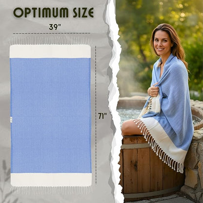 Bazaar Anatolia Turkish Beach Towel 100% Cotton Bath Towels 71x39 Quick Dry Sand Free Lightweight Large Oversized Herringbone Dark Blue