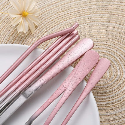 Travel Utensils,Reusable Silverware Set To Go Portable Cutlery Set with a Waterproof Carrying Case for Lunch Boxes Workplace Camping Picnic (GraPink)