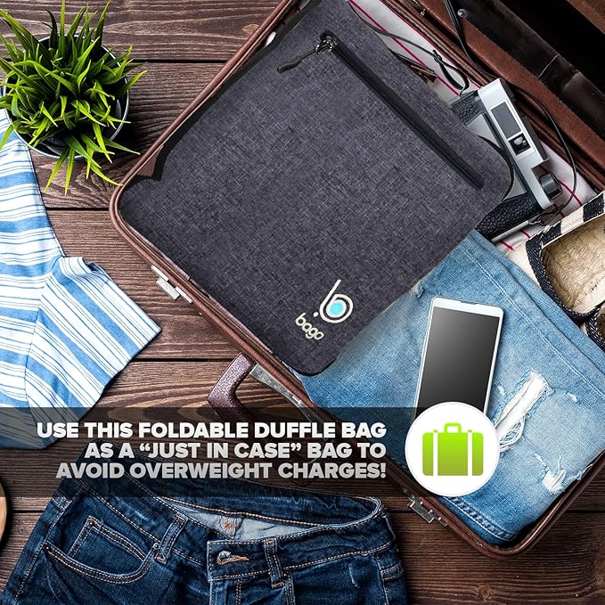 Bago Large Foldable Duffel Bags for Traveling Women & Men - 120L Packable Duffle Bag for Travel with Shoe Compartment - Water Repellant, Heavy Duty, Lightweight Folding & Collapsible (SnowBlack)