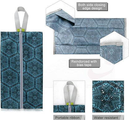 BeeGreen Shoe Organizer Shoe Bags For Travel with Zipper Closure, Shoe Storage Organizer with Handle Travel Bags, Green Blue Lightblue-Geometry, Large, Green Blue Lightblue-geometry