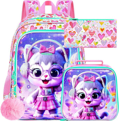 WZLVO 3PCS Kids Backpack for Girls, Unicorn Dinosaur Animal Prechool Elementary Kindergarten School Bookbag with Lunch Box