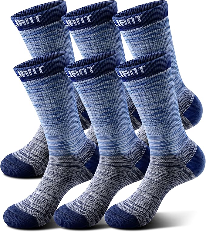 BULLIANT Compression Socks for Men 6Pairs, Athletic Crew Socks Cushioned For Men Sports Running-Arch Support