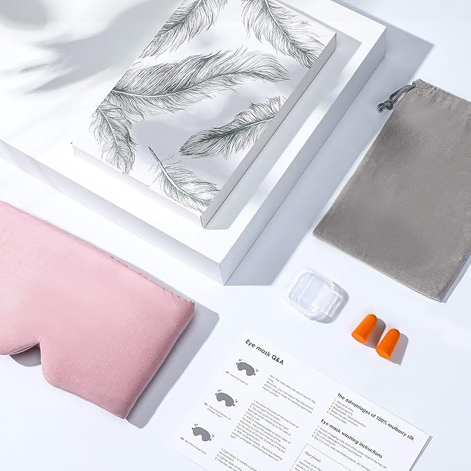 FRESHME Cotton Sleep Mask Blackout - Handmade Eye Mask for Sleeping Eye Shade Cover Sleep Mask for Women Men Girl Soft and Breathable Adjustable Blinder Light Blocking Pink Airplane with Travel Pouch