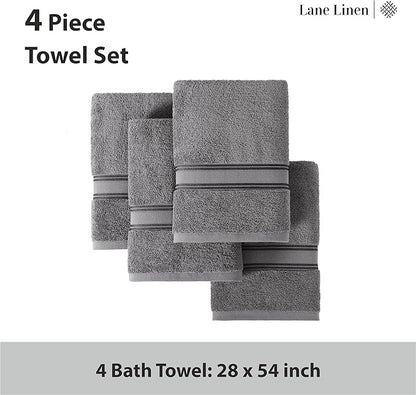 LANE LINEN 100% Cotton 4 Pack Bath Towels Set (28"x54") - Zero Twist, Large Cotton Towels for Bathroom - Quick Dry, Soft & Absorbent Bath Towel Set - Remains Soft After Multiple Washes - Cool Grey