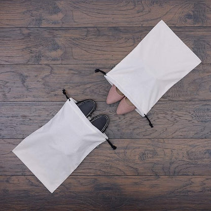 ZENPAC Travel Shoe Bag, Beige Duster Flannel Pouch Drawstring Closure, Washable Breathable Cotton Fabric for Cowboy Boot Storage, Luggage, 12x17, 2 Pack