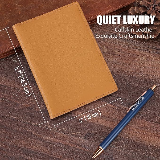 STAR VISTA Albatross Leather Travel Passport Holder, Minimalist Design, Calfskin Leather Case for Women and Men - Slim Passport Wallet, Bifold, RFID Blocking, with AirTag Holder, Honey