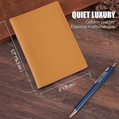 STAR VISTA Albatross Leather Travel Passport Holder, Minimalist Design, Calfskin Leather Case for Women and Men - Slim Passport Wallet, Bifold, RFID Blocking, with AirTag Holder, Honey