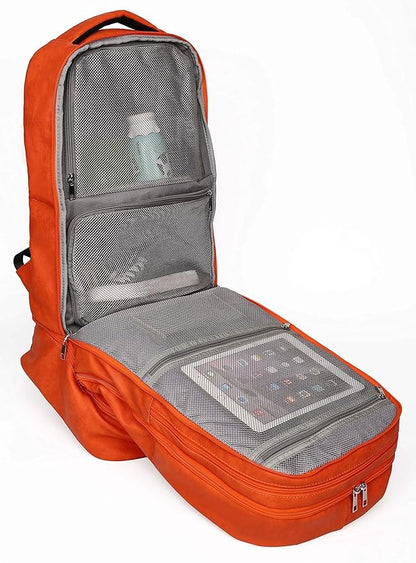 Sole Premise Leather Bag for Multi-functional Travel Carry-on with Shoe, Laptop and Clothes Compartments for Men & Women (Orange)