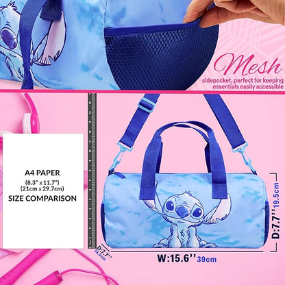 Disney Stitch Kids Duffel Bag, 15x8” Small Travel Bag with Adjustable Strap for Gym, Sports, Overnight Duffle, School Essentials, Gifts for Kids (Blue Stitch)