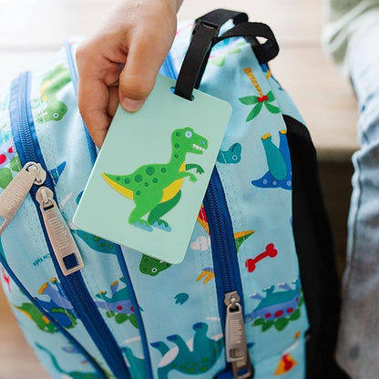 Wildkin Kids Luggage Tags – Set of 2, Durable Bag Tags w/Info Card for Suitcases & Backpacks - Dinosaur