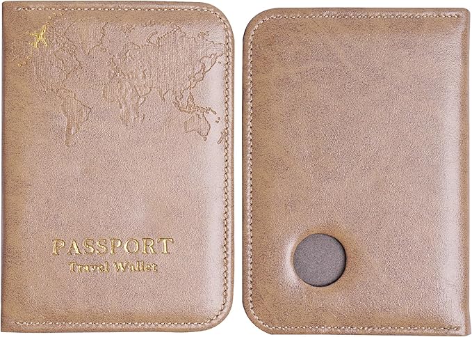 QIELIZI Passport Holder with Airtag Slot, Airtag Passport Wallet for Men Women, Slim Leather Passport Holder Case Family for Travel Anti-Lost(1-Yellow Grey)