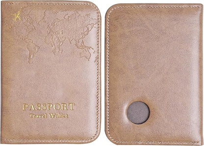 QIELIZI Passport Holder with Airtag Slot, Airtag Passport Wallet for Men Women, Slim Leather Passport Holder Case Family for Travel Anti-Lost(1-Yellow Grey)