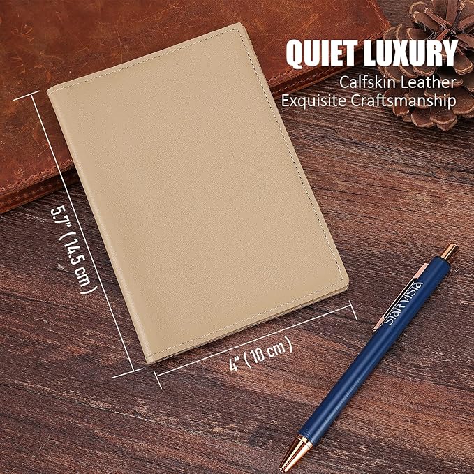 STAR VISTA Albatross Leather Travel Passport Holder, Minimalist Design, Calfskin Leather Case for Women and Men - Slim Passport Wallet, Bifold, RFID Blocking, with AirTag Holder, Ivory