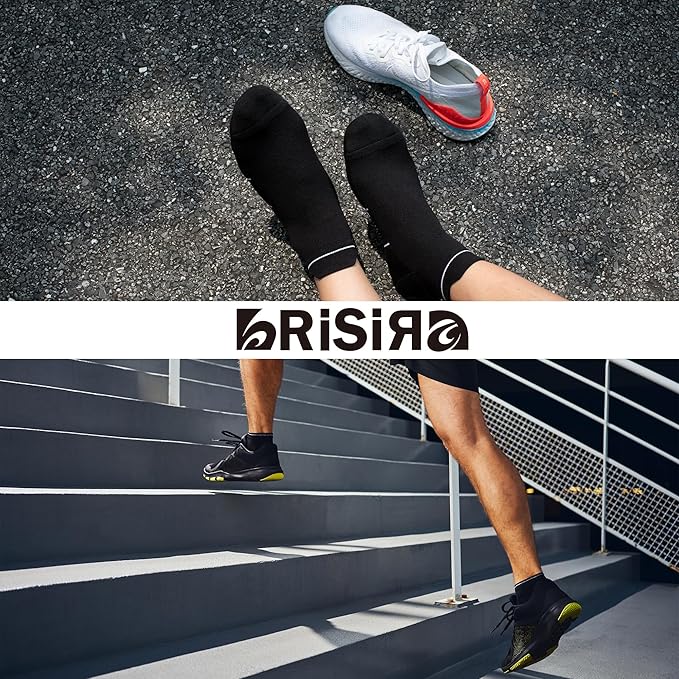 BRISIRA Bamboo Viscose Compression High Ankle Socks Men Women Cushioned Anti Blister HIking Golf Arch Support Running Socks