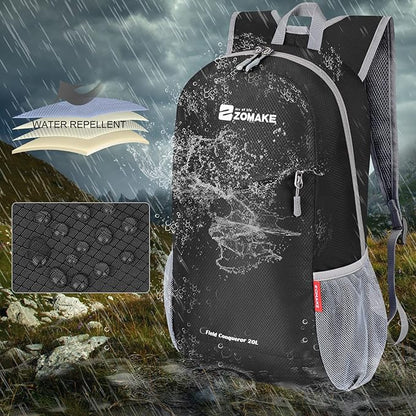 ZOMAKE Lightweight Packable Backpack 20L, Foldable Backpacks Small Daypack for Hiking Water Resistant Day Bag for Travel(Black)