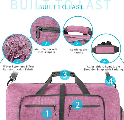 Vomgomfom 65L/85L/115L Foldable Travel Duffle Bag, Lightweight Checked Luggage with Shoe Compartment, Water-Resistant Weekender Overnight Bag for Men & Women