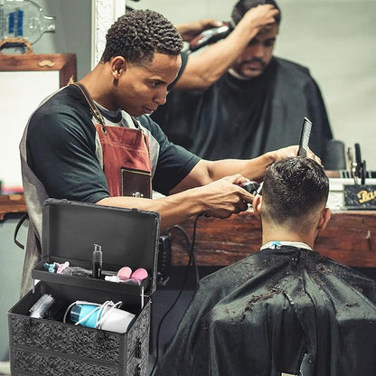 Rolling Makeup Case with Large Drawer, Makeup Train Case with Tray, Cosmetology Case on Wheels, Travel Makeup Case Organizers, Professional for Salon Barber, Nail, Tattoo, Black