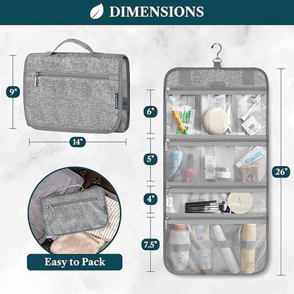 PAVILIA Hanging Toiletry Bag Women Men, Travel Kit Foldable Large Toiletries Organizer, Roll up Cosmetics Makeup Bag Accessories, Waterproof Essentials Jewelry Case (Heather Grey)
